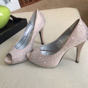 Nude and silver studded heels
